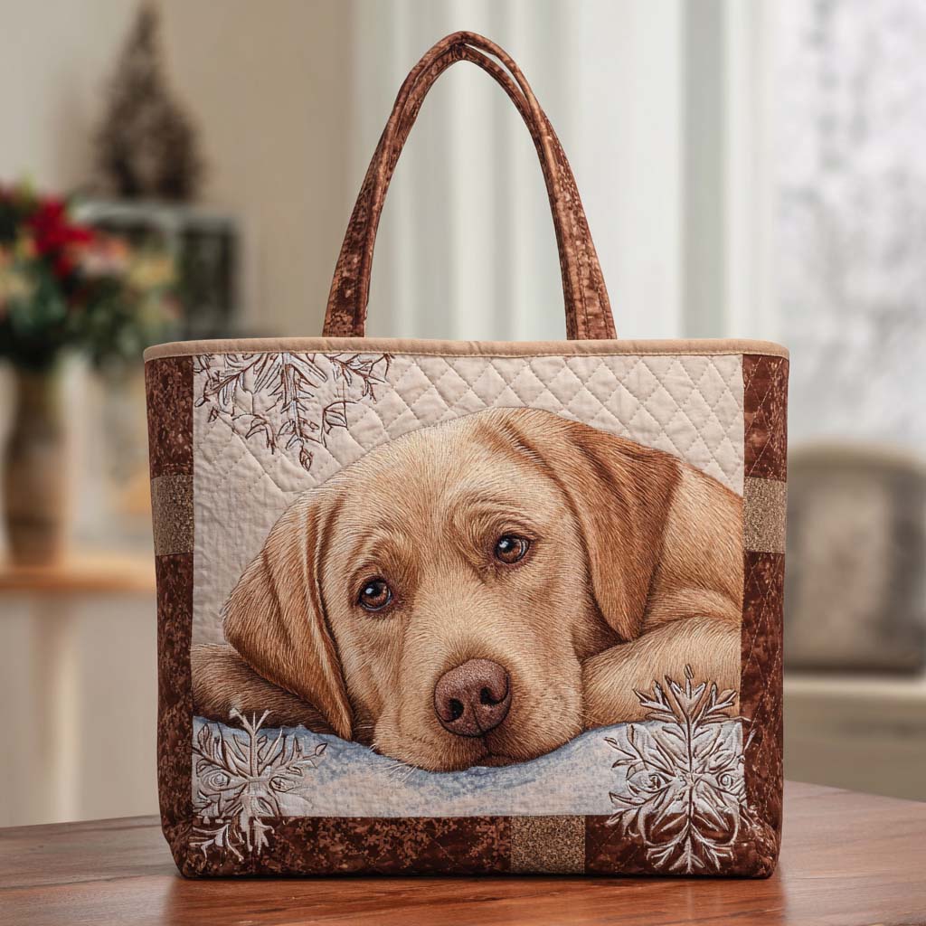 Winter Gaze Lab Quilted Tote  Bag