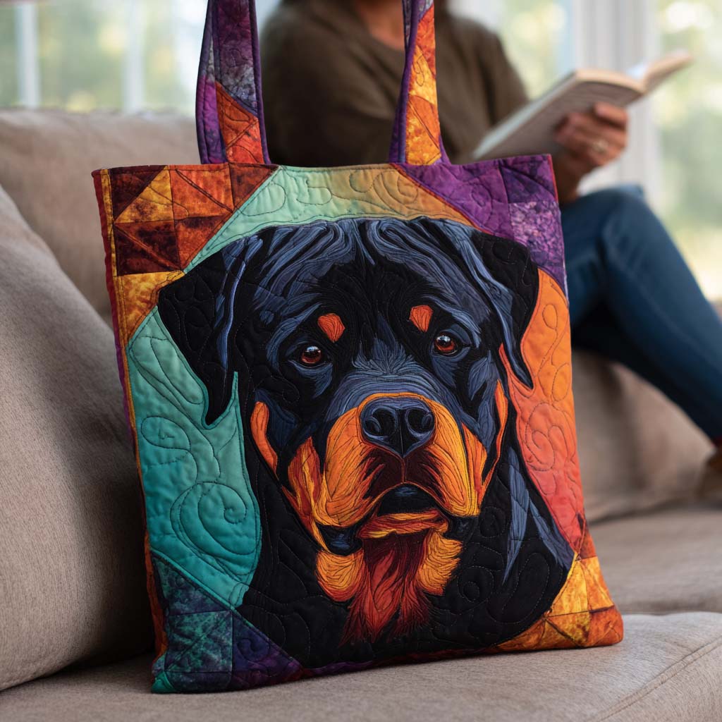 Bold Rottweiler Gaze Quilted Tote  Bag