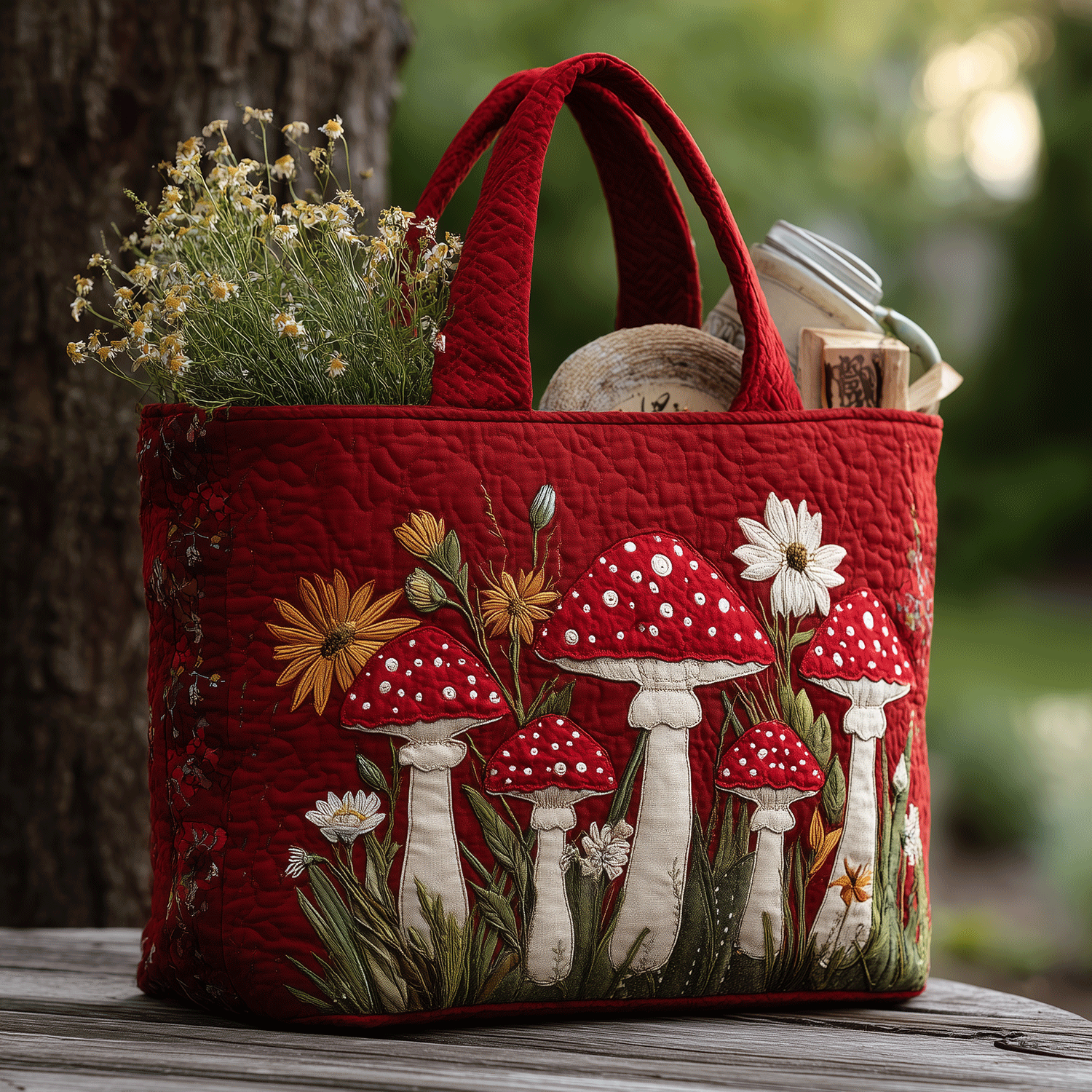 Wild mushroom quilted tote bag