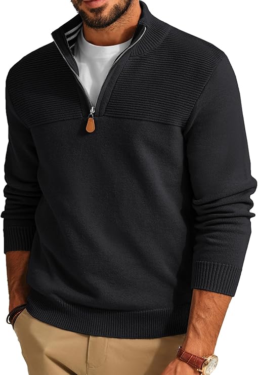 Men's quarter-zip slim-fit casual pullover sweater turtleneck polo shirt