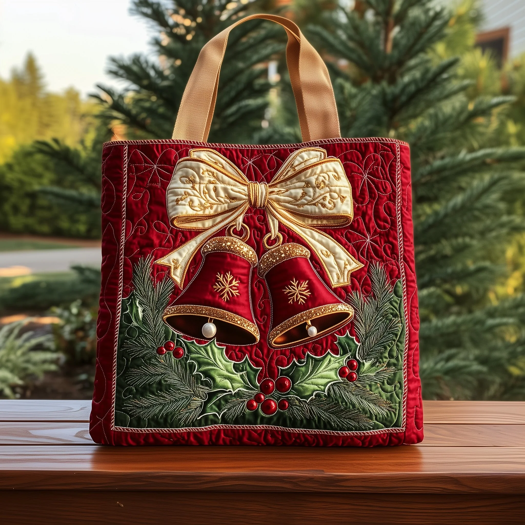 Christmas Bells Series Quilted Tote Bag