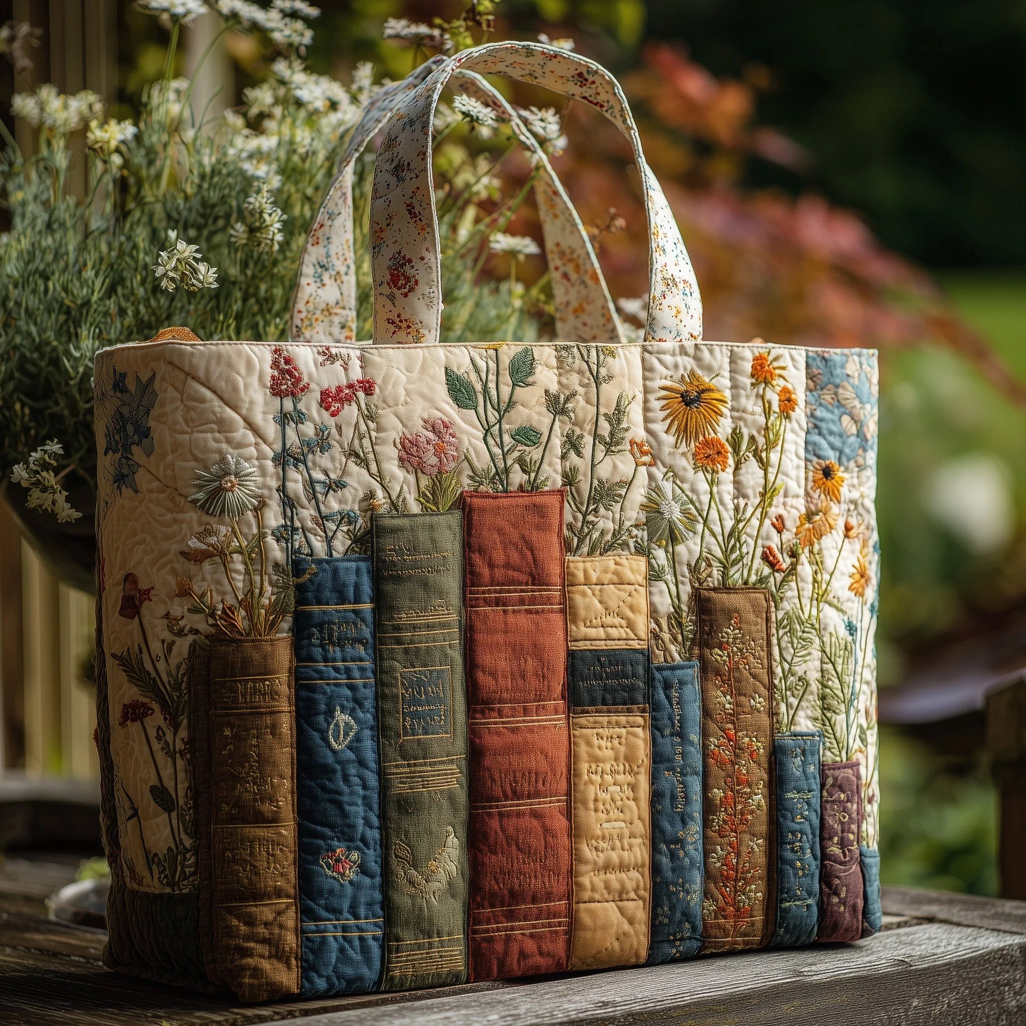 🔥Handmade Artistic Floral Book-Style Quilted Tote Bag