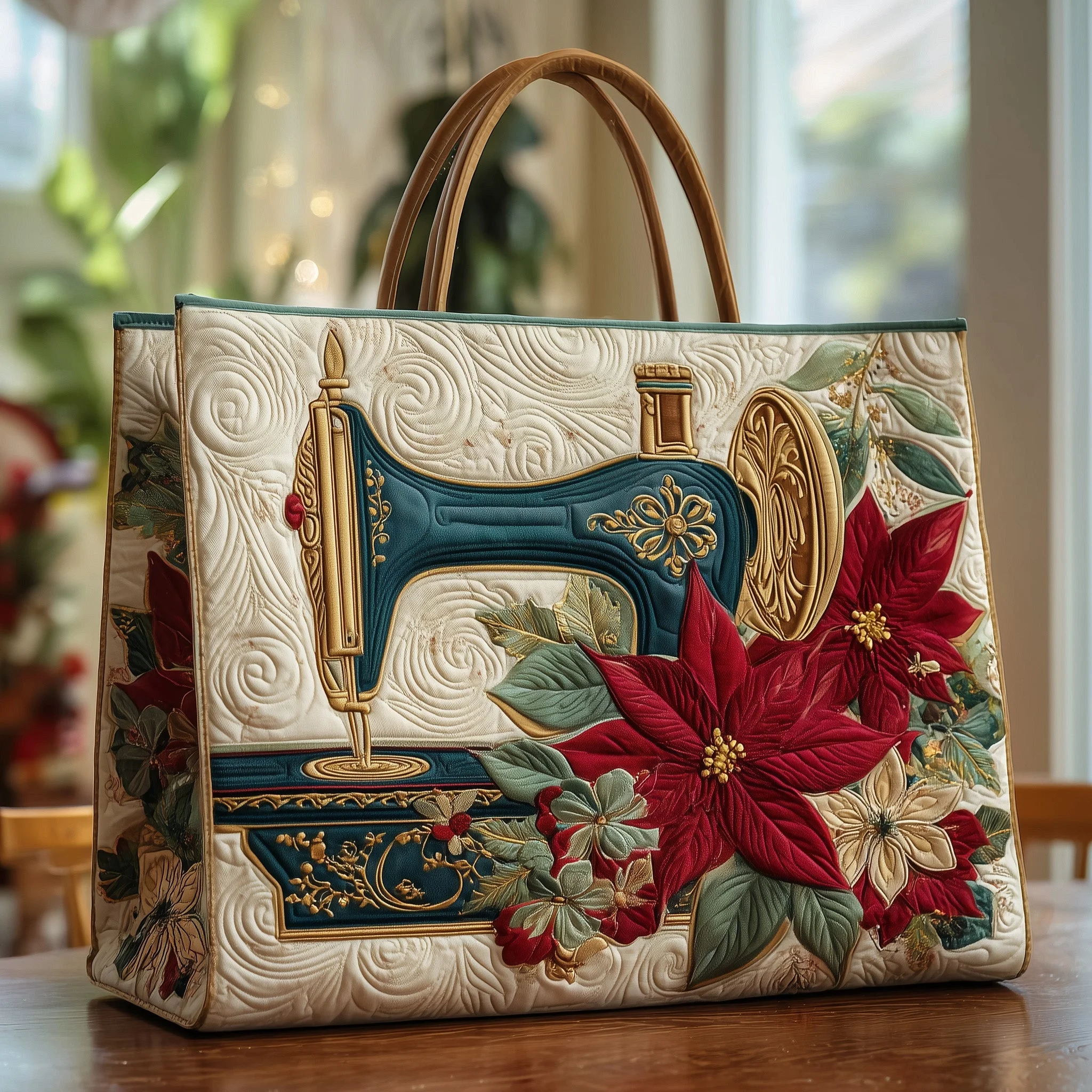 🔥Handmade Artistic Sewing Machine Quilted Tote Bag