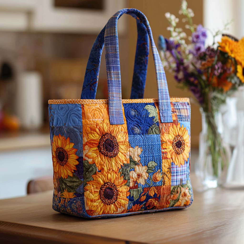 Golden Petals Quilted Tote  Bag
