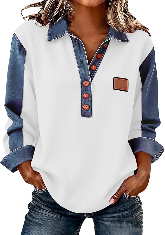 Women's Long-Sleeve Denim Shirt - Soft, Comfortable, Stylish, Versatile, and Wrinkle-Resistant