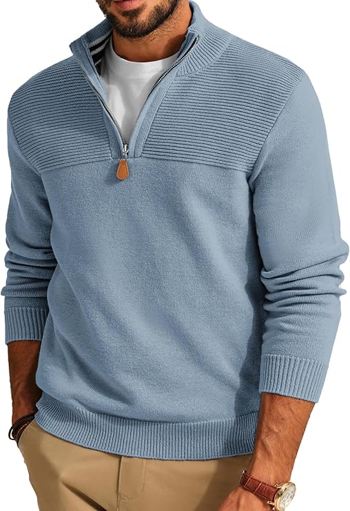 Men's quarter-zip slim-fit casual pullover sweater turtleneck polo shirt
