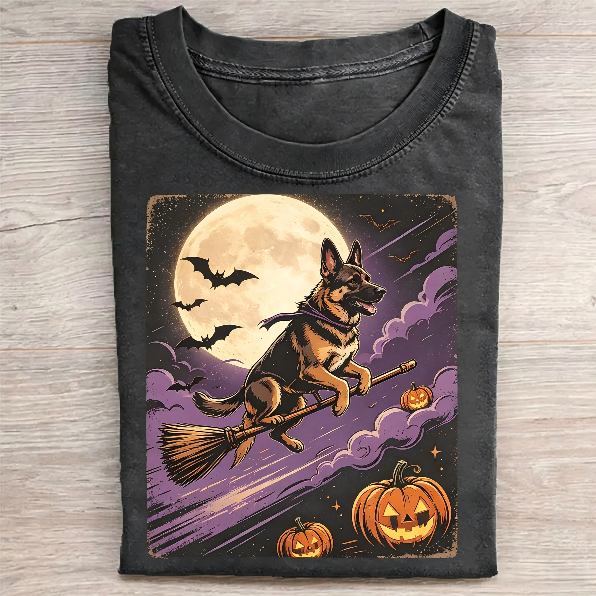 German Shepherd Witch Broom Halloween Shirt