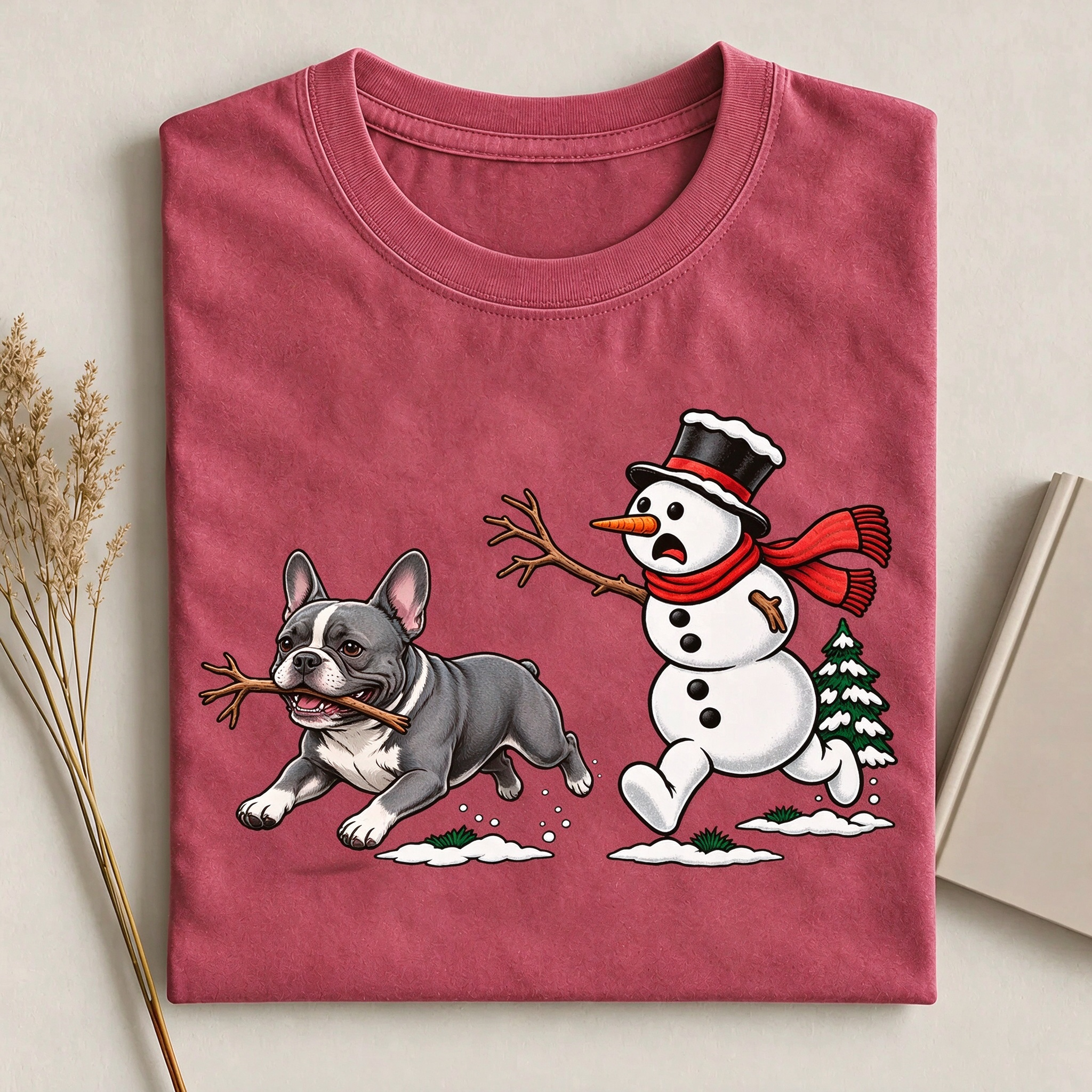 Funny French Bulldog Snowman Christmas T-Shirt