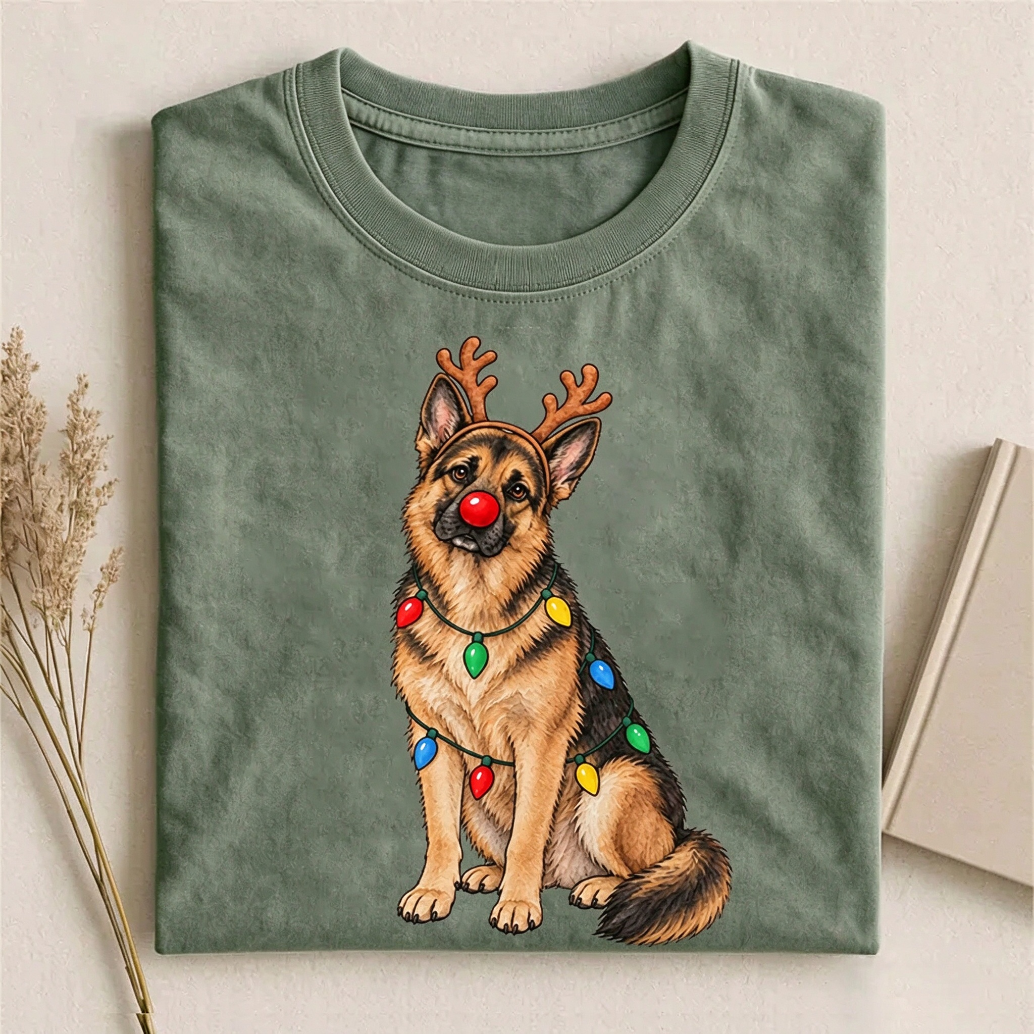 German Shepherd Christmas Light T-shirt
