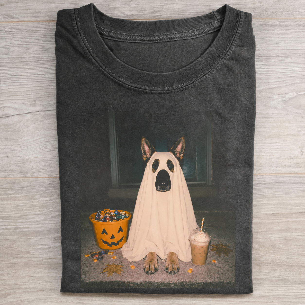 German Shepherd Ghost Halloween Iced Coffee T-shirt