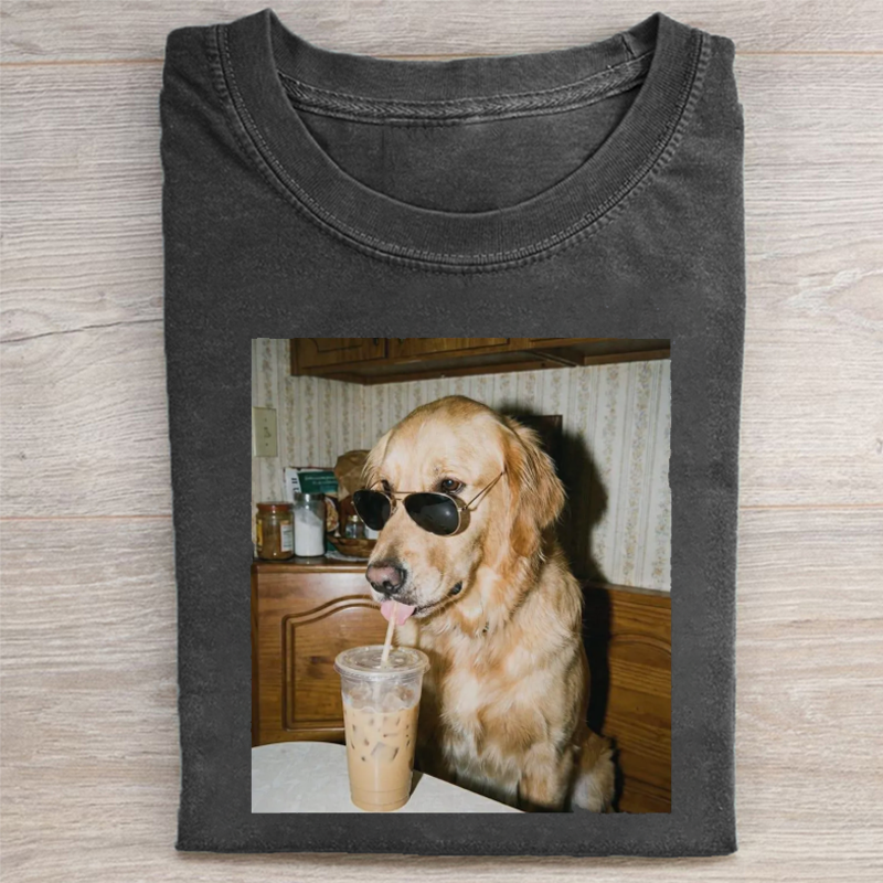 Funny Golden Retriever Drinking Iced Coffee T-shirt