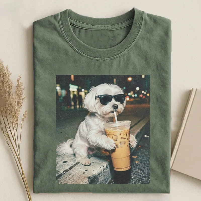 Shih Tzu Drinking Iced Coffee T-shirt