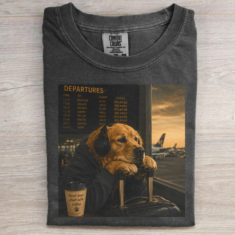 Funny Golden Retriever Flight Delayed Graphic T-Shirt