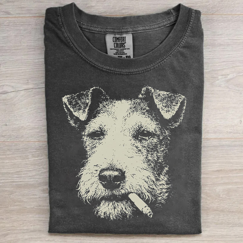 Funny Smoking Wire Fox Terrier T-shirt
