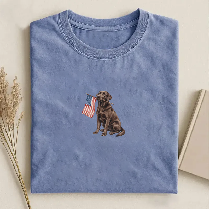 Chocolate Labrador American Flag T-shirt