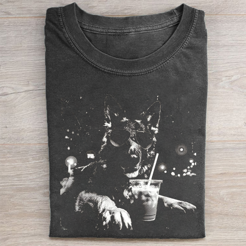 German Shepherd Dog Drinking Iced Coffee T-shirt