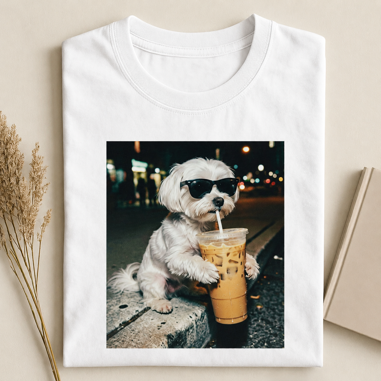 Shih Tzu Drinking Iced Coffee T-shirt