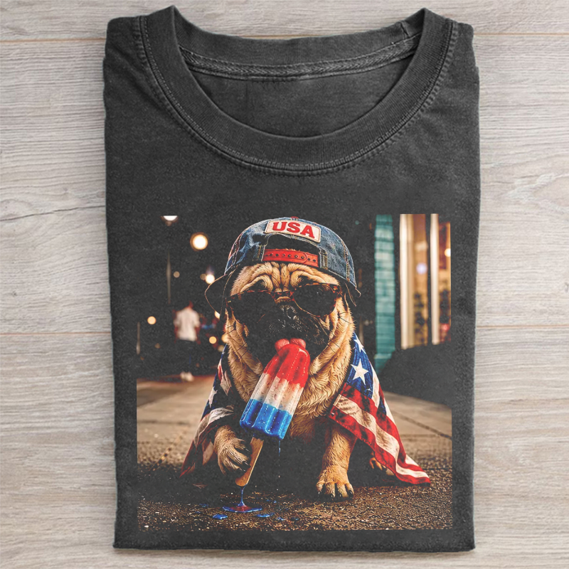 Pug Dog 4th Of July American Flag T-shirt