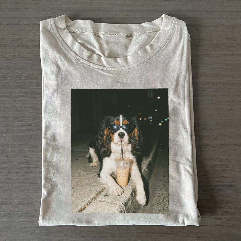 Cavalier King Charles Spaniel Drinking Iced Coffee T-shirt