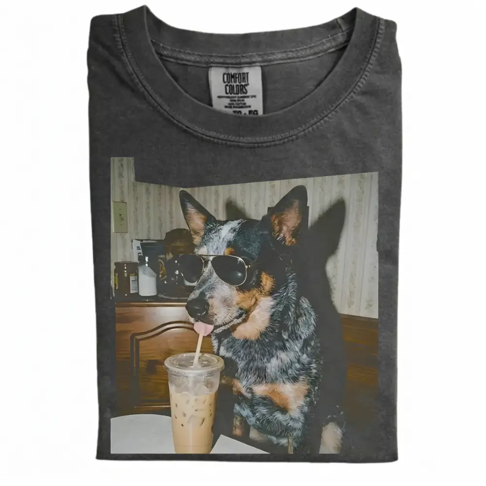 Blue Heeler Drinking Iced Coffee T-shirt