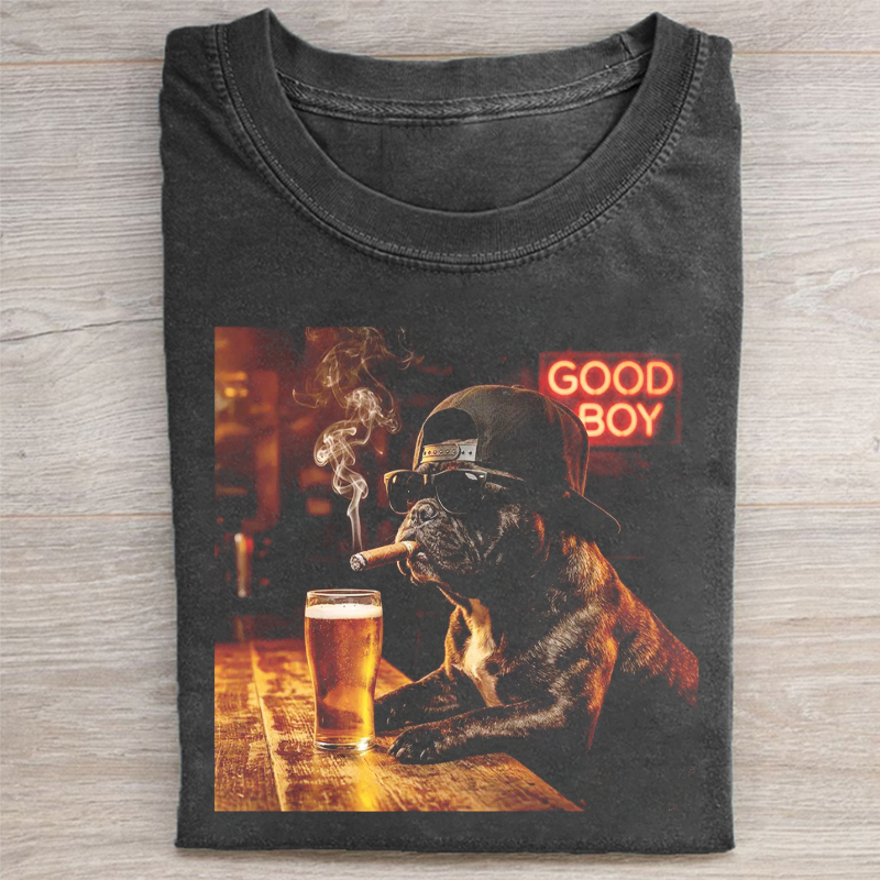 Silly French Bulldog Drinking Beer Graphic T-shirt