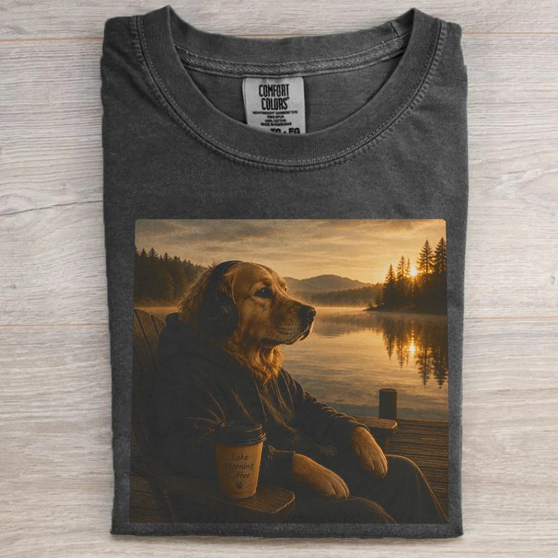 Golden Retriever Lake Morning Coffee T-shirt