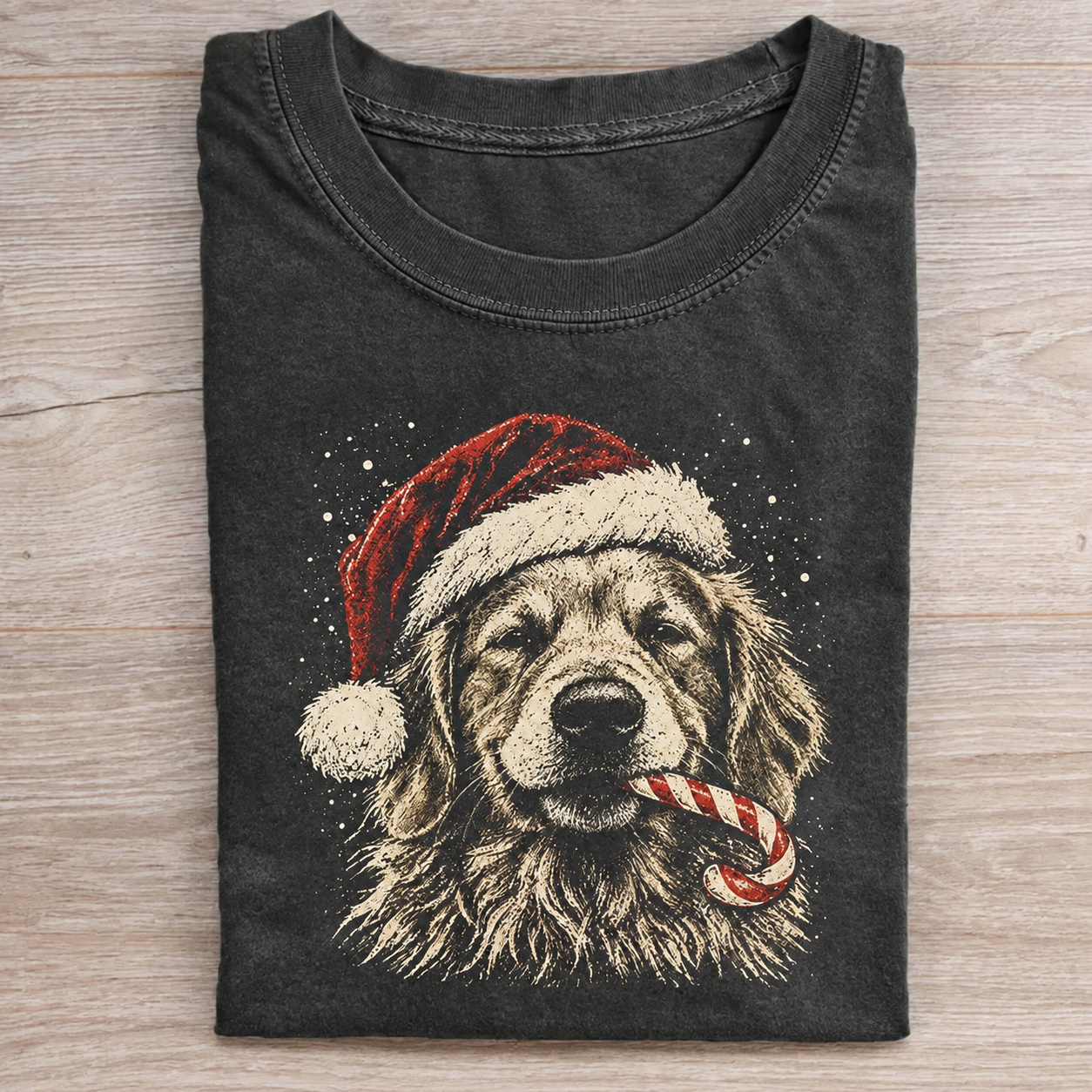 Santa Golden Retriever Dog Candy Cane T-shirt