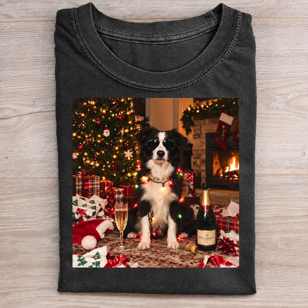 Border Collie Christmas Champagne T-shirt