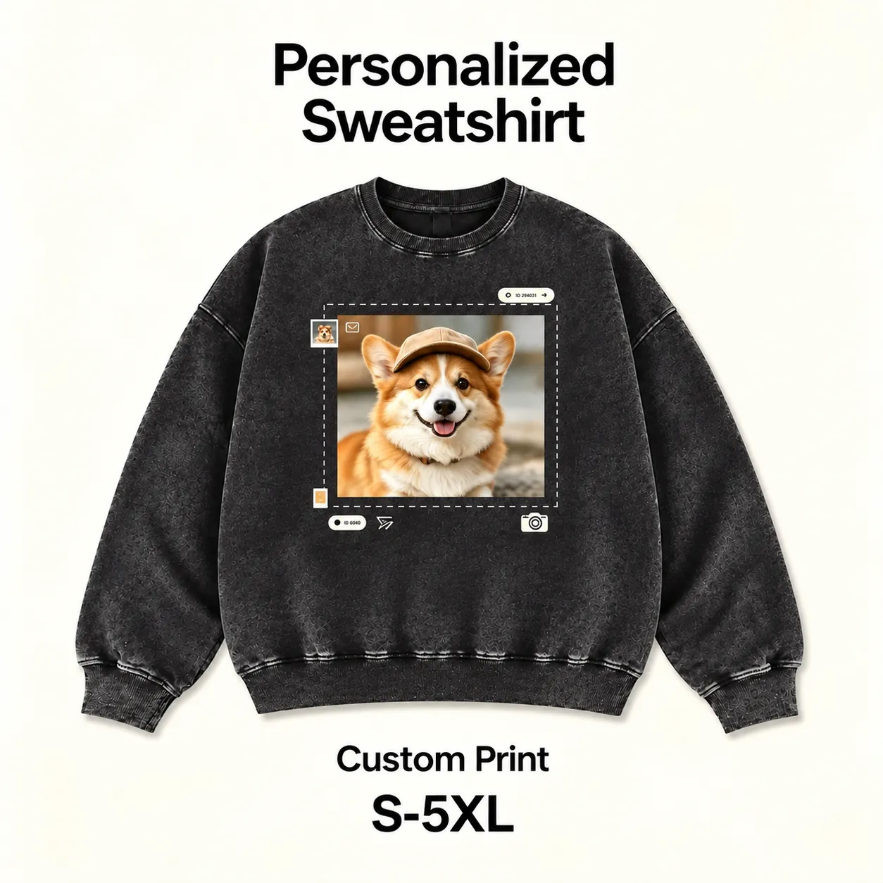 Custom Dog Photo Sweatshirt – Personalized Pet Portrait