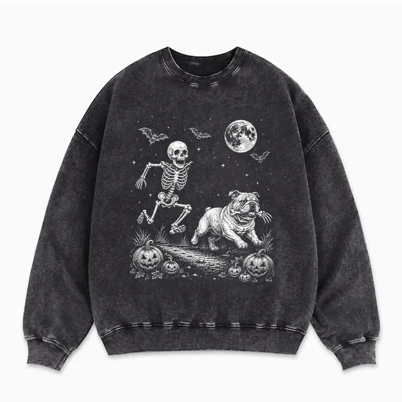 Skeleton Playing with Dog Halloween Sweatshirt