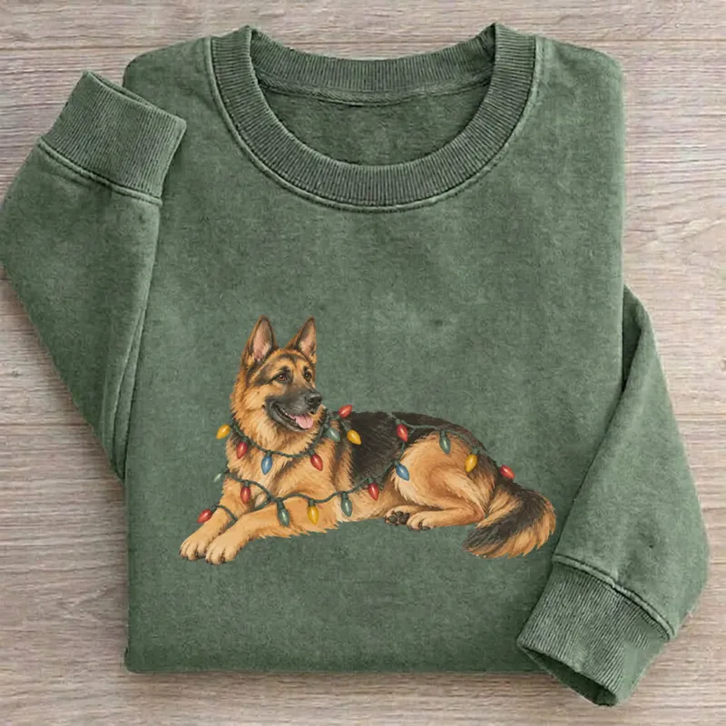 Cute German Shepherd Christmas Lights Graphic Sweatshirt