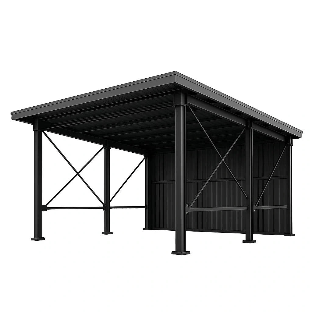 Stahl Carport Überdachung 300x500 cm Schwarz-COZYELITO