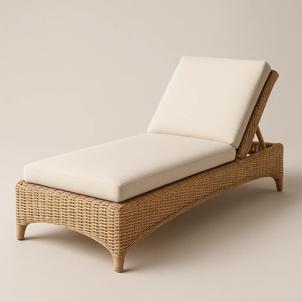 Outdoor Rattan Sonnenliege verstellbar mit Stahlrahmen und Polyester Kissen Creme-COZYELITO