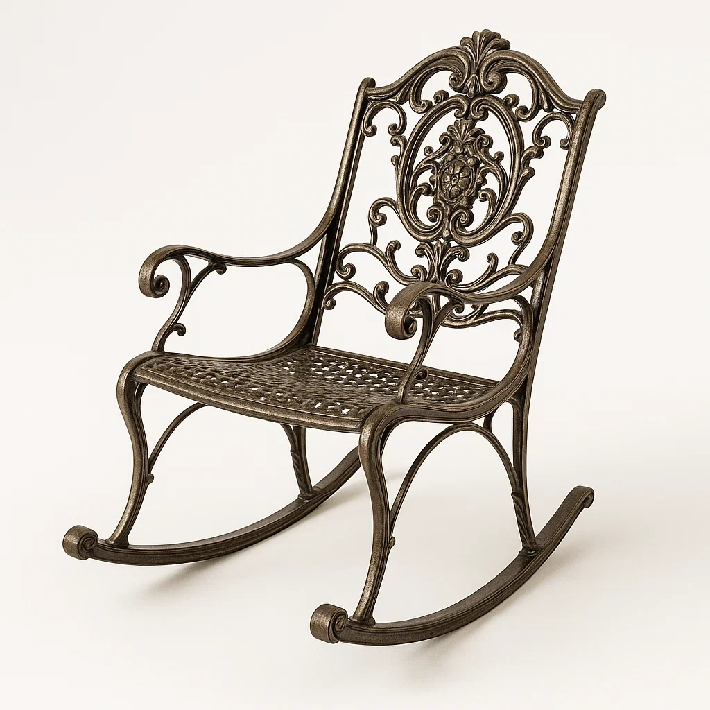 Gusseisen-Schaukelstuhl mit Ornamenten, Bronze-COZYELITO