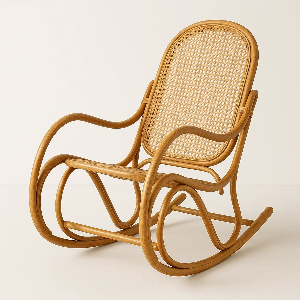 Rattan-Schaukelstuhl mit Buchenholzrahmen Beige-COZYELITO