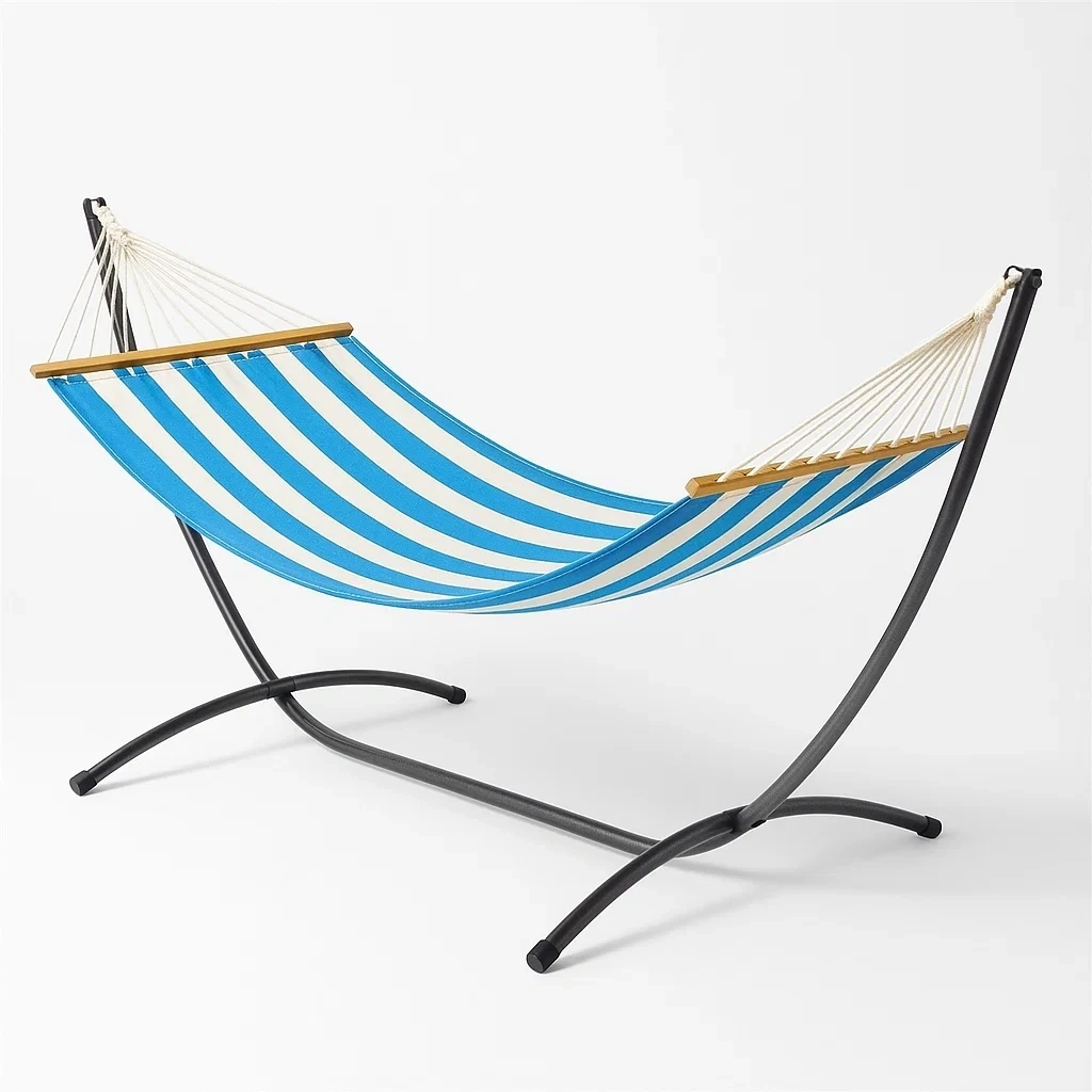 Baumwoll-Hängematte mit Stahlgestell Blau/Weiß Gestreift-COZYELITO