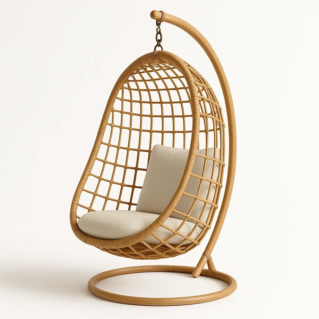 Rattan Hängesessel mit Metallrahmen Natur-COZYELITO