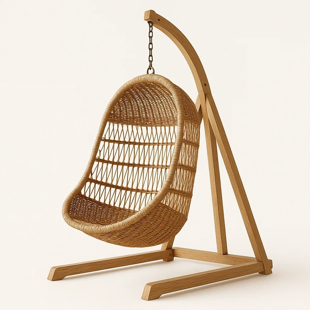 Hängesessel mit Holzgestell und Rattan Natur-COZYELITO