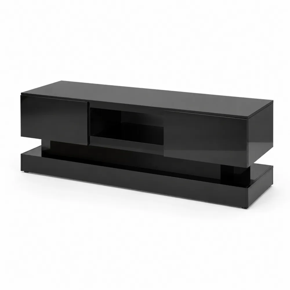 Szafka RTV z lakierowanego MDF, Czarna, 146x39x53.5 cm