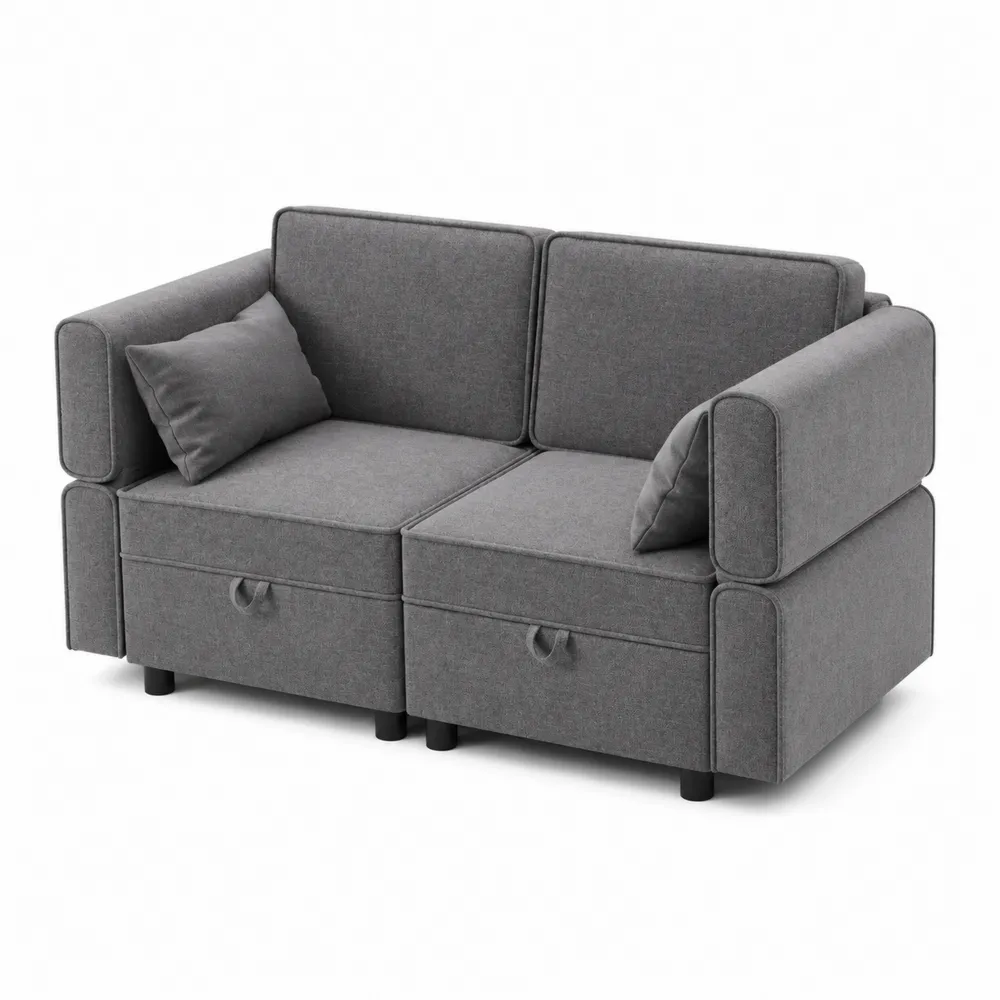 Modułowa sofa 2-osobowa z tkaniną poliestrową i szufladami