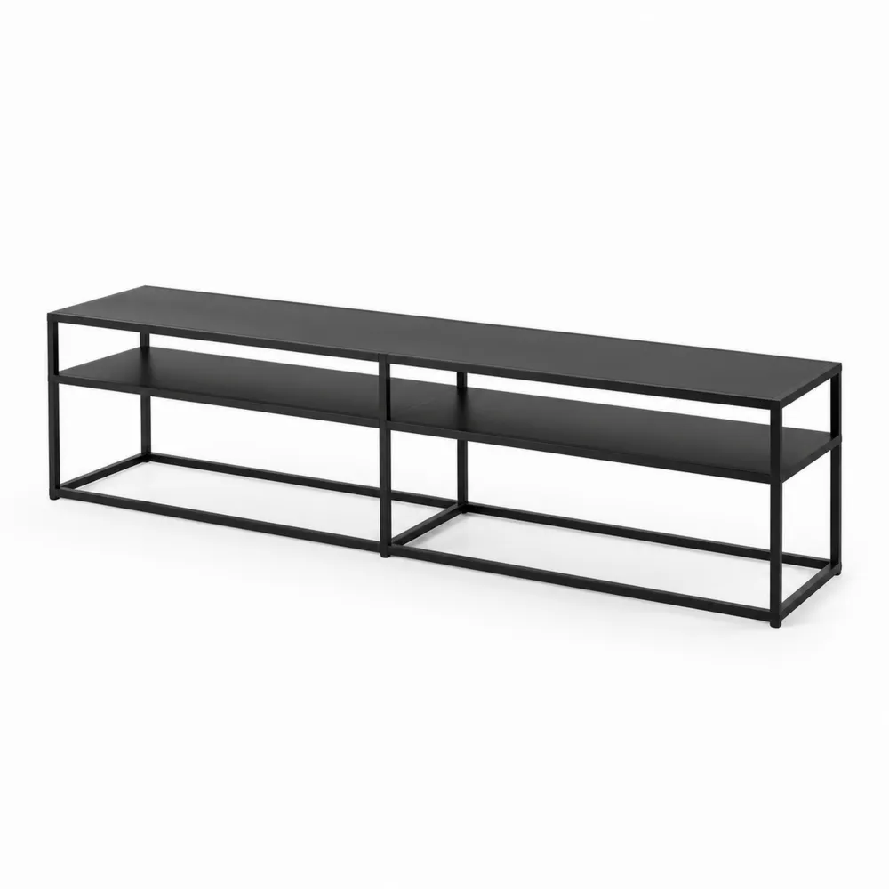 Czarna Szafka RTV Metalowa z Dwoma Półkami 180x40x40 cm