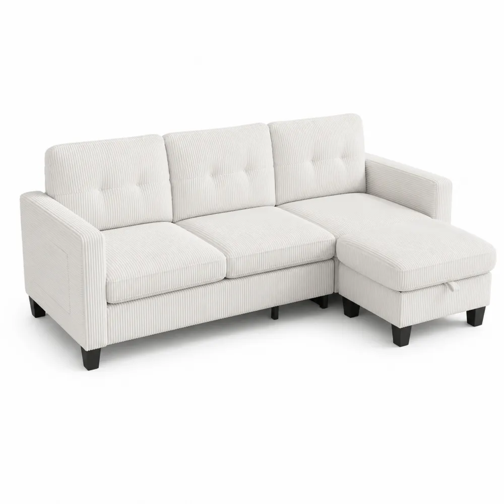 Sofa narożna z tkaniny sztruksowej Kremowy 230x150x85 cm