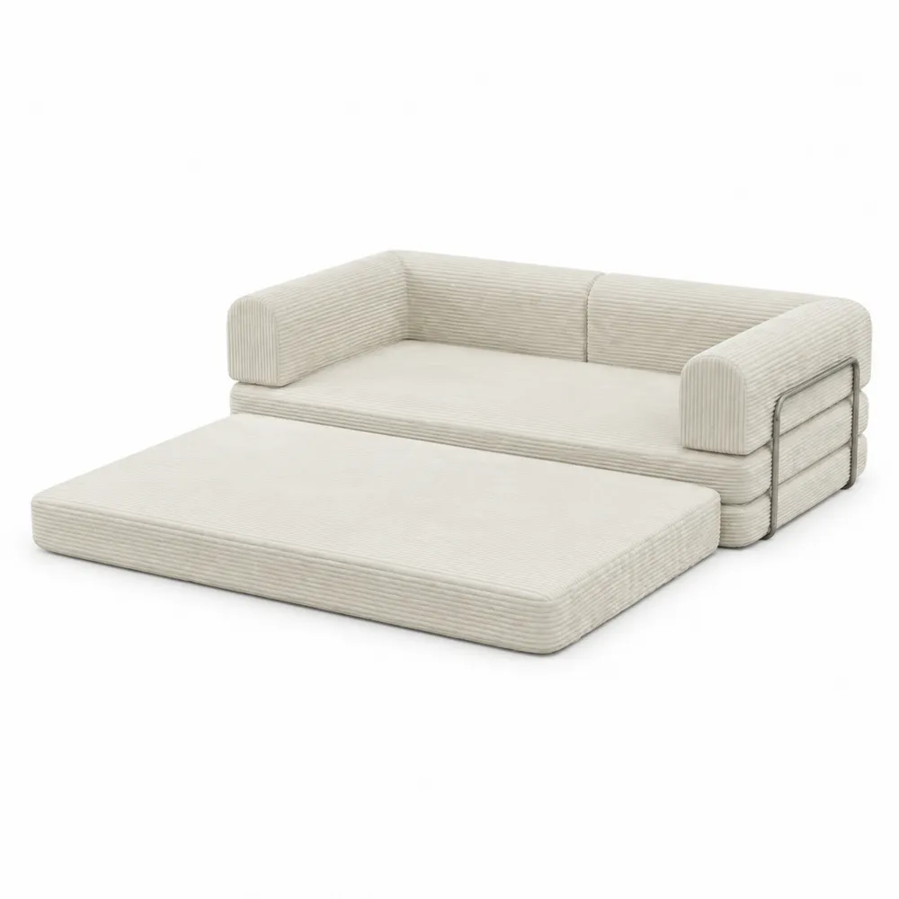 Sofa Rozkładana z Funkcją Łóżka Sztruks Kremowy