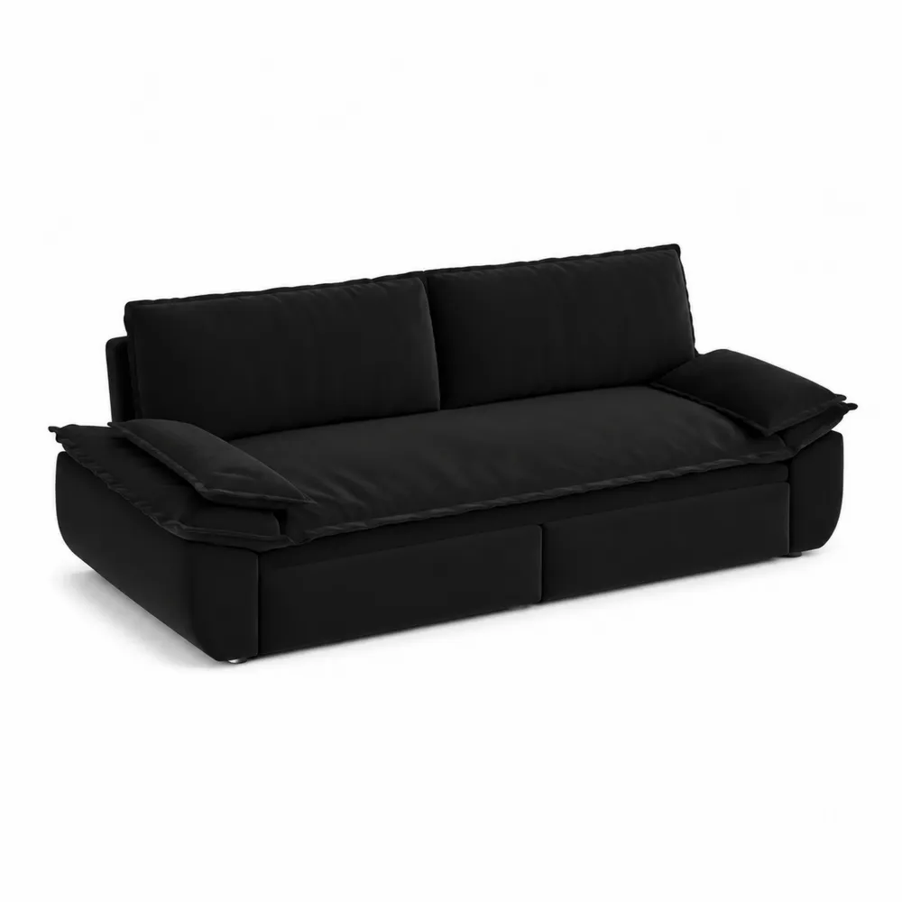 Sofa z tkaniny poliestrowej czarna 220x90x85 cm