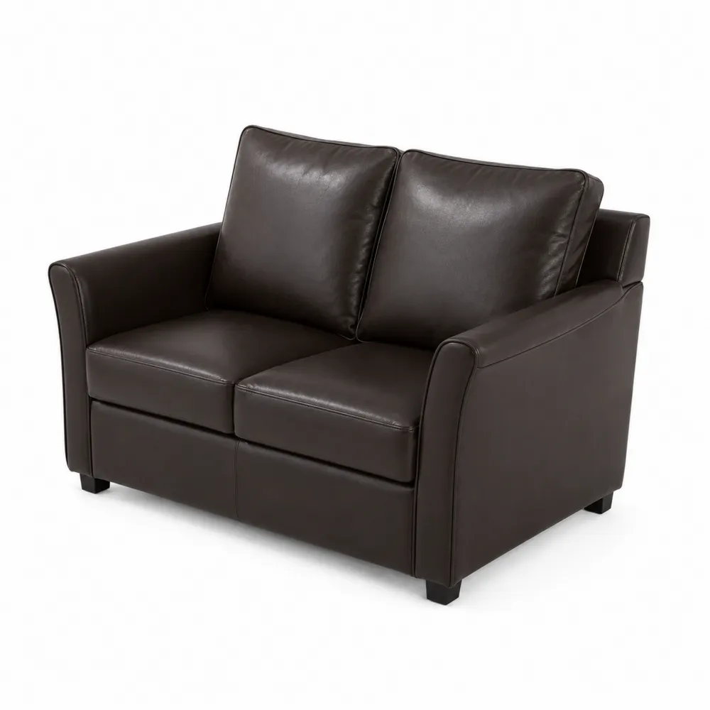 Sofa dwuosobowa z brązowej skóry syntetycznej