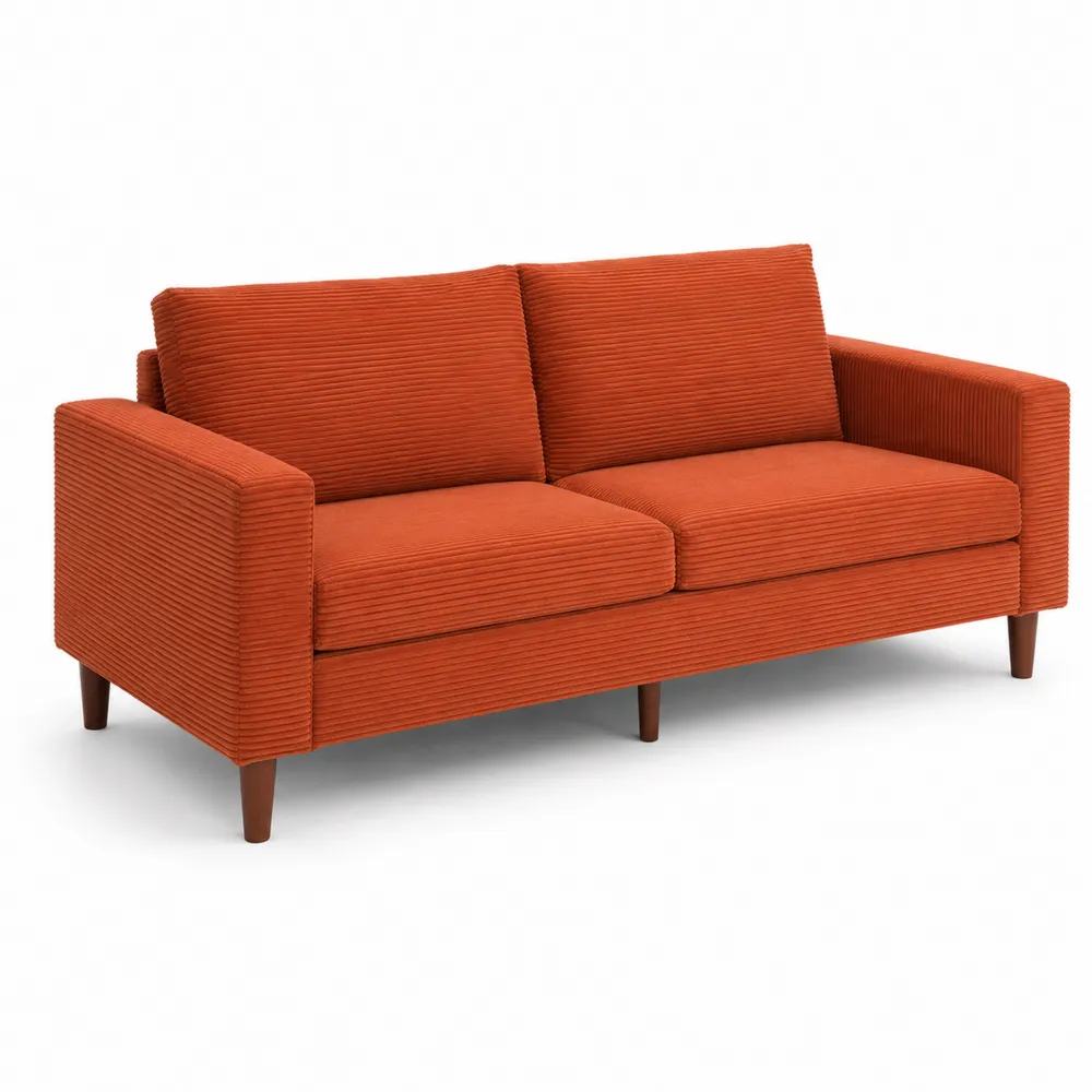 Sofa Sztruksowa Ceglany z Drewnianymi Nogami