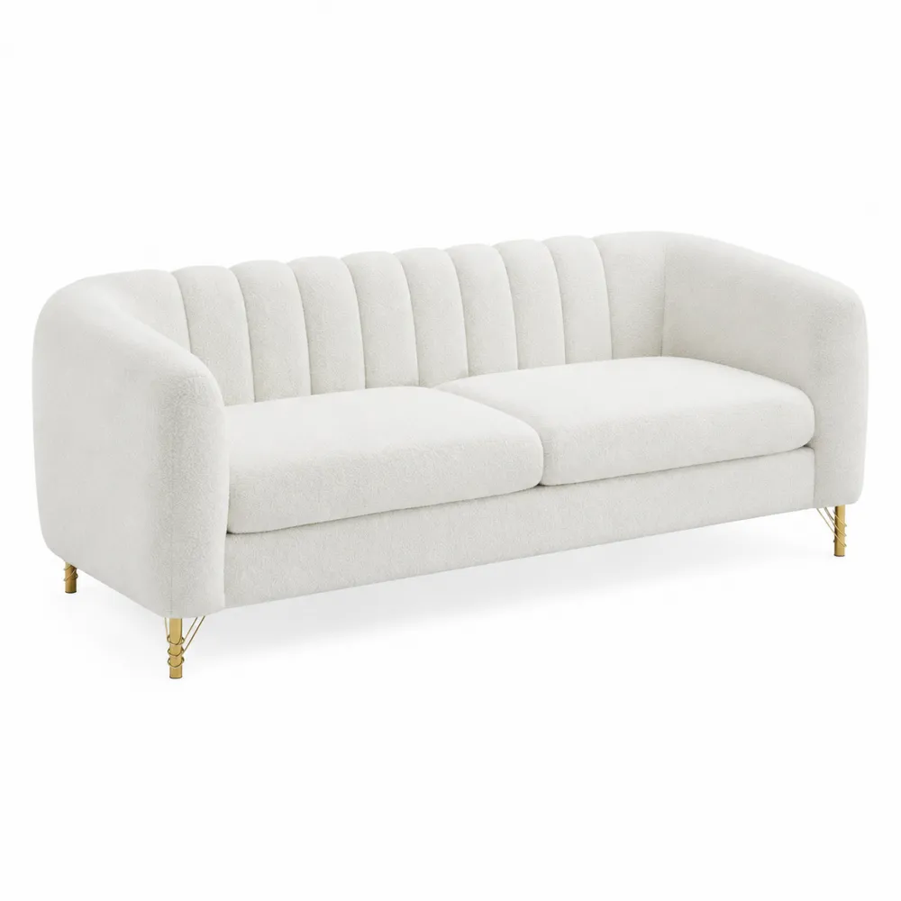 Sofa tapicerowana z tkaniny bouclé z nogami metalowymi 220 cm