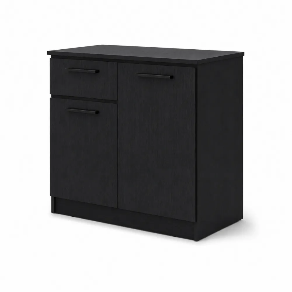 Szafka z płyty MDF z drzwiami i szufladą, czarna, 90 cm