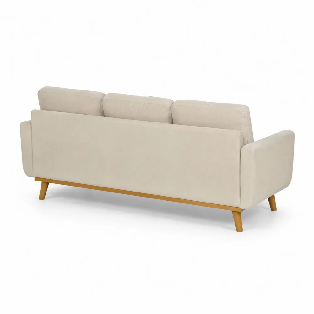 Sofa trzyosobowa z poliestru i drewna bukowego Beżowa 200x90x85 cm