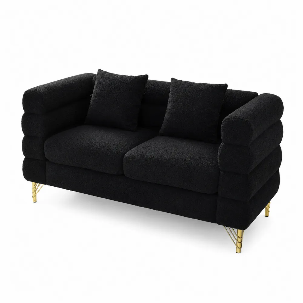 Czarna sofa z tkaniny poliestrowej z metalowymi nogami